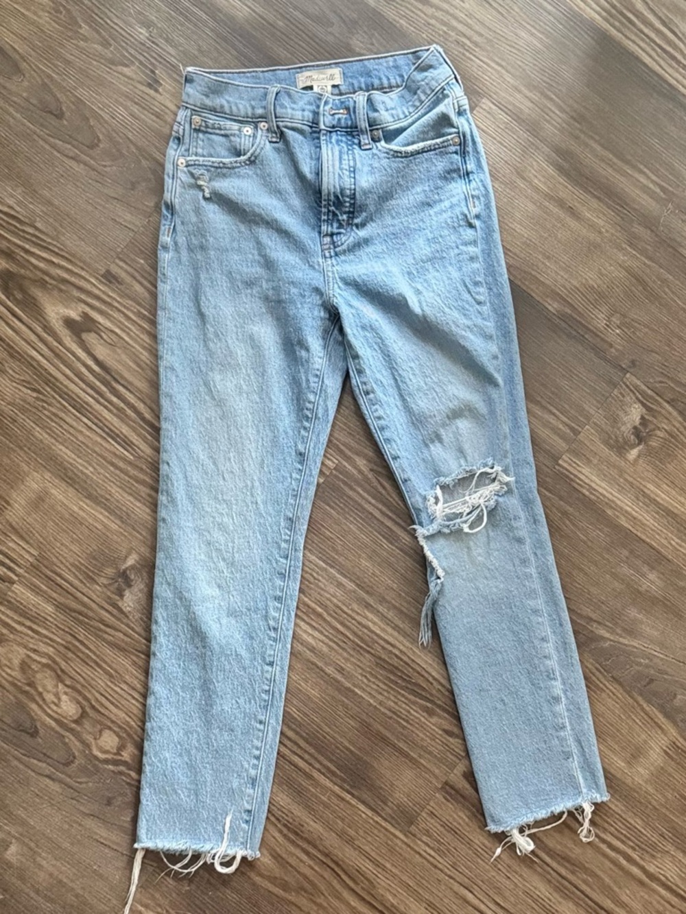 Madewell Perfect Vintage Straight Leg Cropped Distressed Ripped Jeans Sz 25